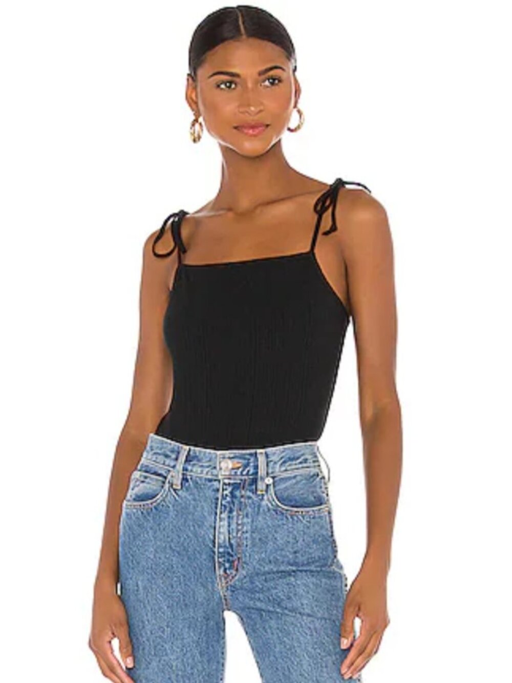 BCBGeneration Square Neck Tie Strap Bodysuit in Black Size xs